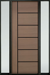 Rift Cut Oak Wood Veneer Modern Euro Technology Wood Entry Door - Single with 2 Sidelites 