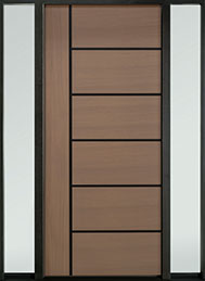 Rift Cut Oak Wood Veneer Modern Euro Technology Wood Entry Door - Single with 2 Sidelites 