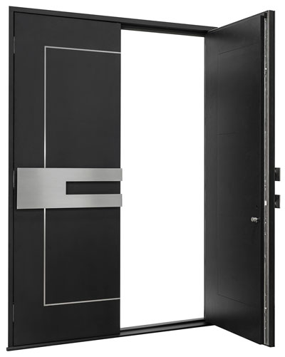 DB-ALU-L7-DD_Wood-Aluminum-Matte-Black_CST - Solid Wood Front Door Close-up 0