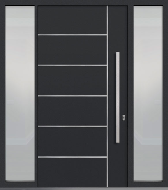 ALU-B1-2SL18_Wood-Aluminum-Matte-Dark-Gray Custom Aluminum Front Door in Nebraska