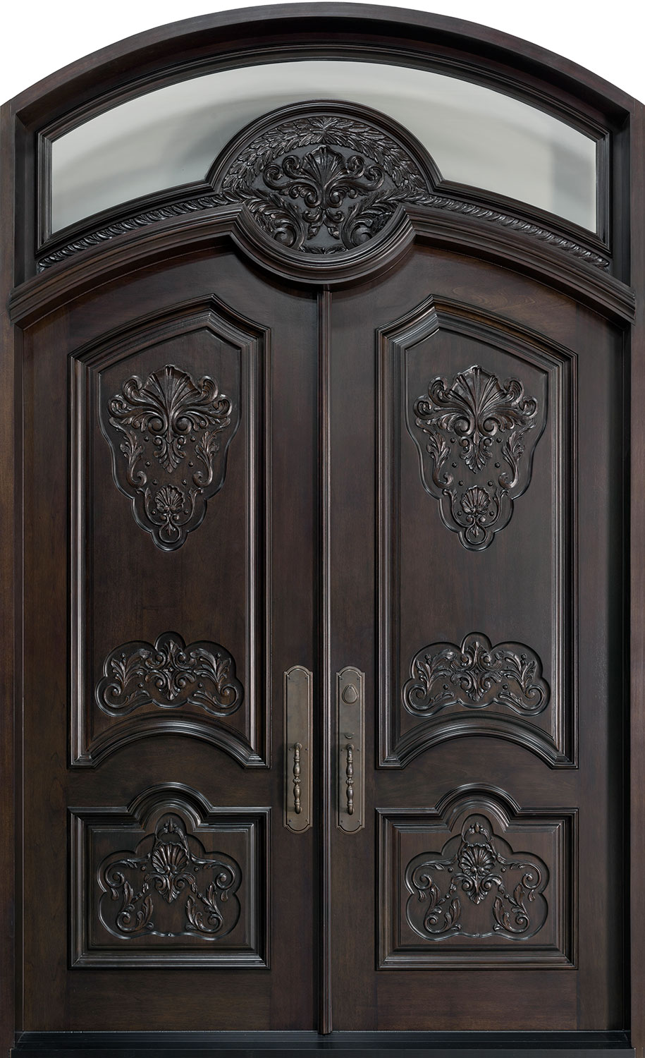 Front Door Custom Double Solid Wood with Espresso Finish, Heritage, Model DBH010 DD F CST
