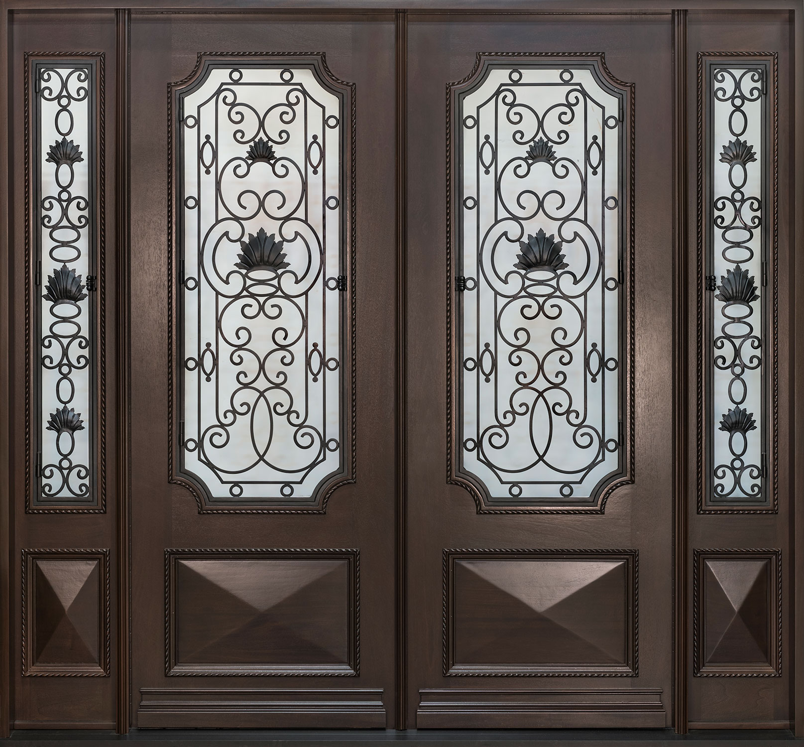 Custom Heritage Collection, Front Door, Double with 2 Sidelites,  Model:  GD-H011 DD 2SL CST Mahogany-Walnut 6418