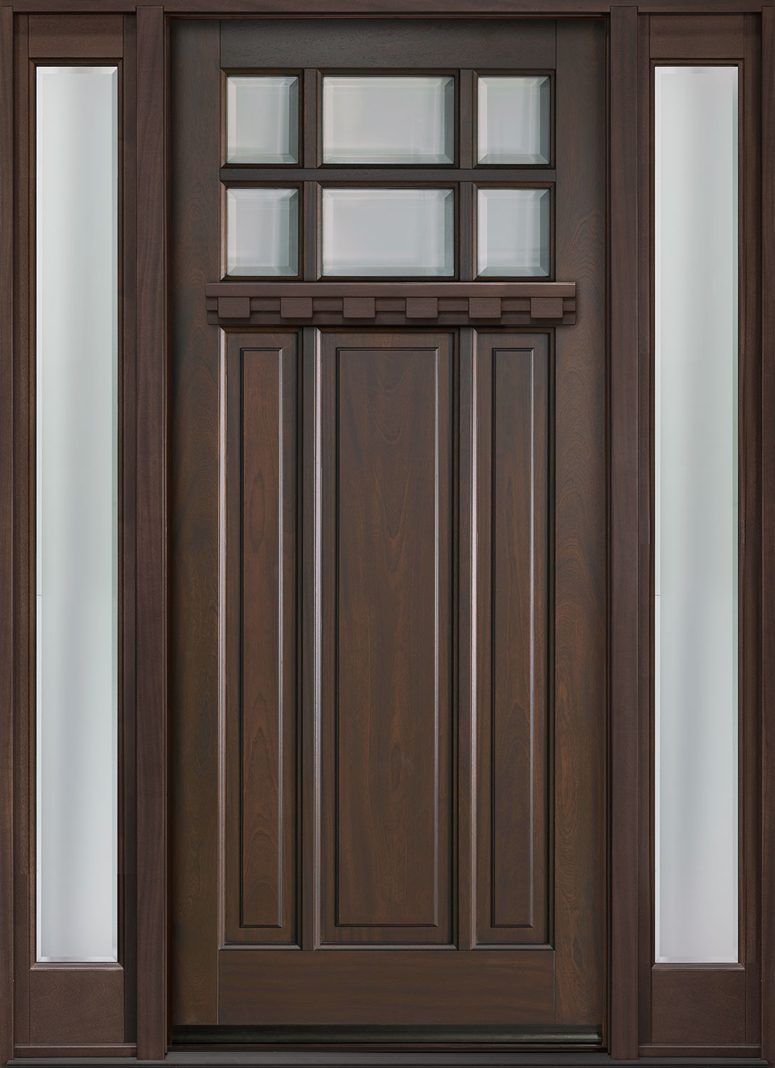 Mahogany Solid Wood Front Entry Door - Single with 2 Sidelites