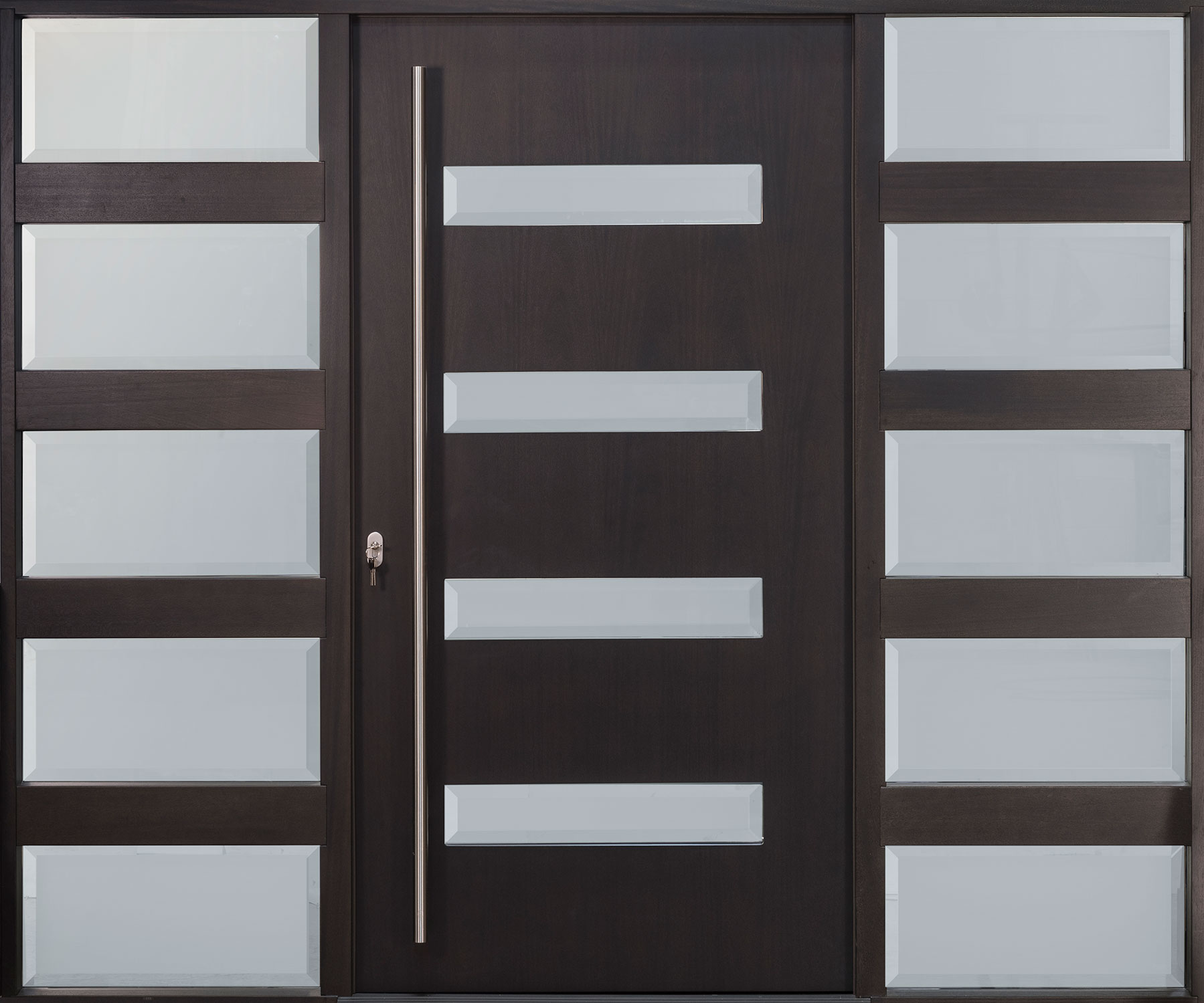 Mahogany Wood Veneer Solid Wood Front Entry Door - Single with 2 Sidelites