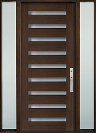 GD-009W 2SL CST Single with 2 Sidelites Mahogany Wood Veneer-Walnut Wood Front Entry Door