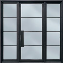 GD-804PW-2SLW CST Single with 2 Sidelites Mahogany Wood Veneer-Black Paint Wood Front Entry Door