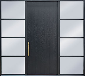 EMD-A2W 2SLW CST Single with 2 Sidelites Oak-Black Paint Wood Front Entry Door