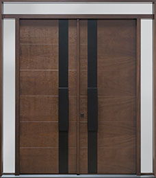 EMD-A4T DD CST Single with 2 Sidelites w/ Transom Mahogany Wood Veneer-Walnut Wood Front Entry Door