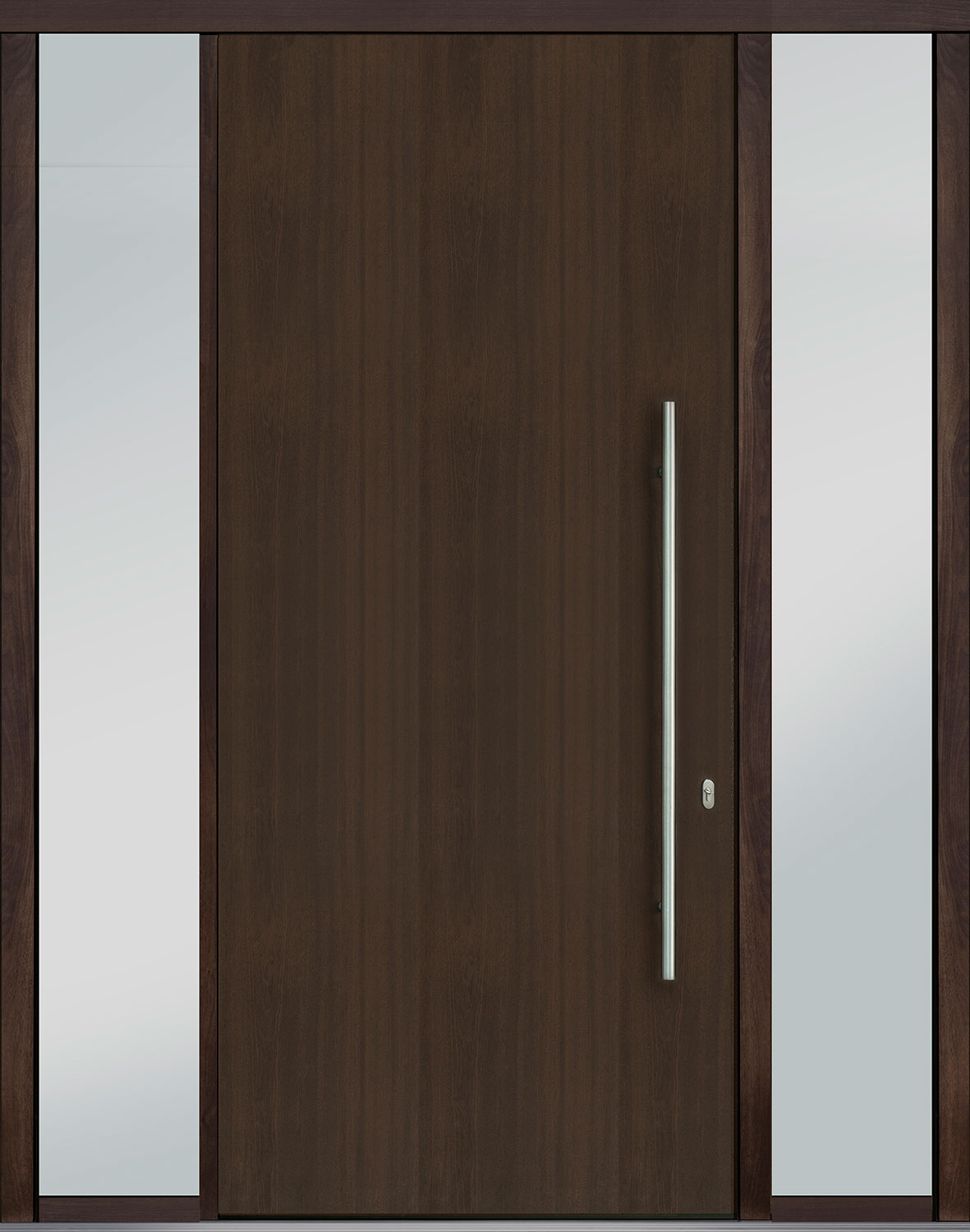 Mahogany-Wood-Veneer Solid Wood Front Entry Door - Single with 2 Sidelites