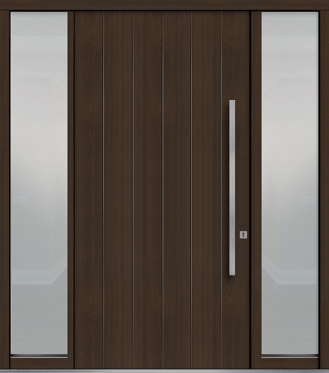 Mahogany-Wood-Veneer Solid Wood Front Entry Door - Single with 2 Sidelites