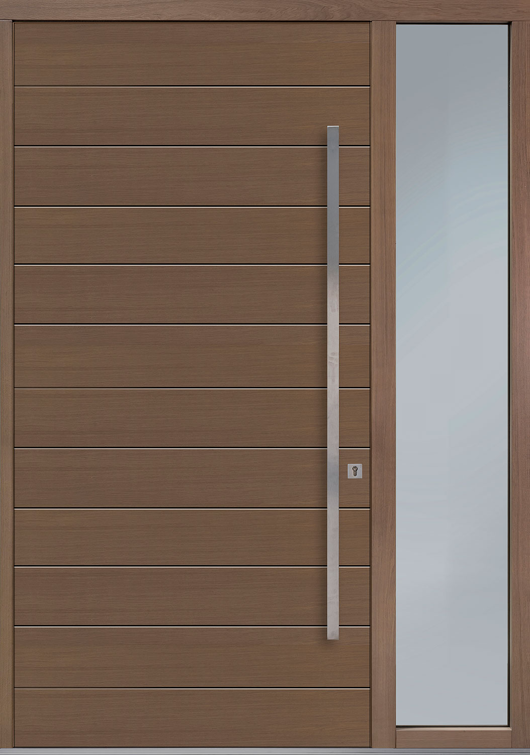 Oak-Wood-Veneer Solid Wood Front Entry Door - Single with 1 Sidelite
