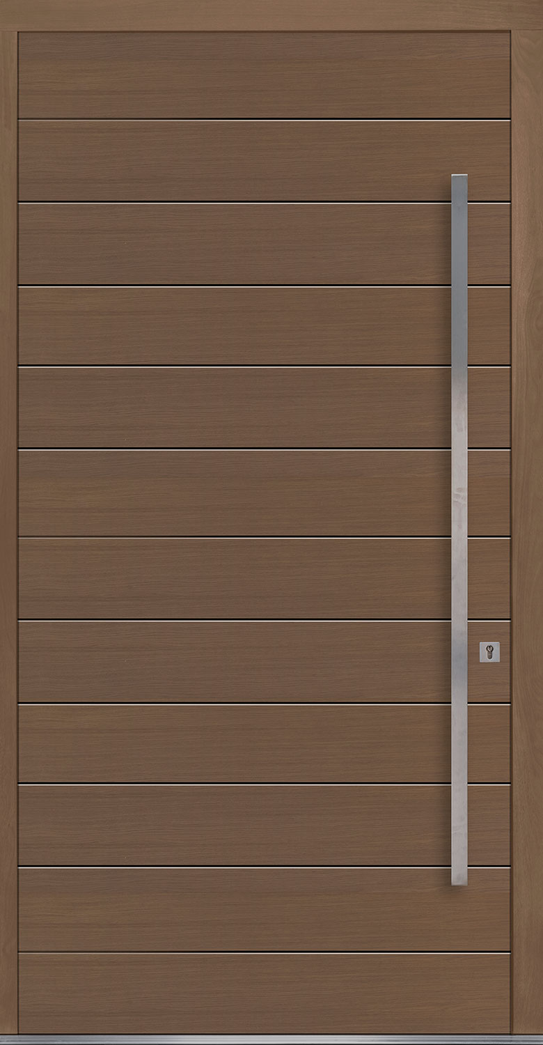 Oak-Wood-Veneer Solid Wood Front Entry Door - Single