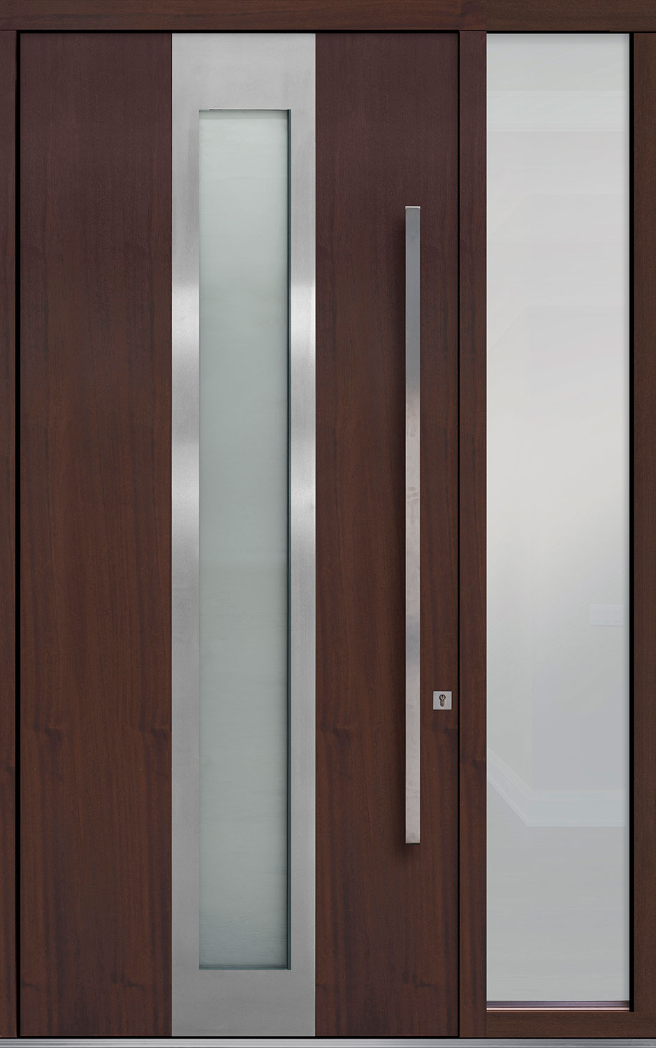 Mahogany-Wood-Veneer Solid Wood Front Entry Door - Single with 1 Sidelite