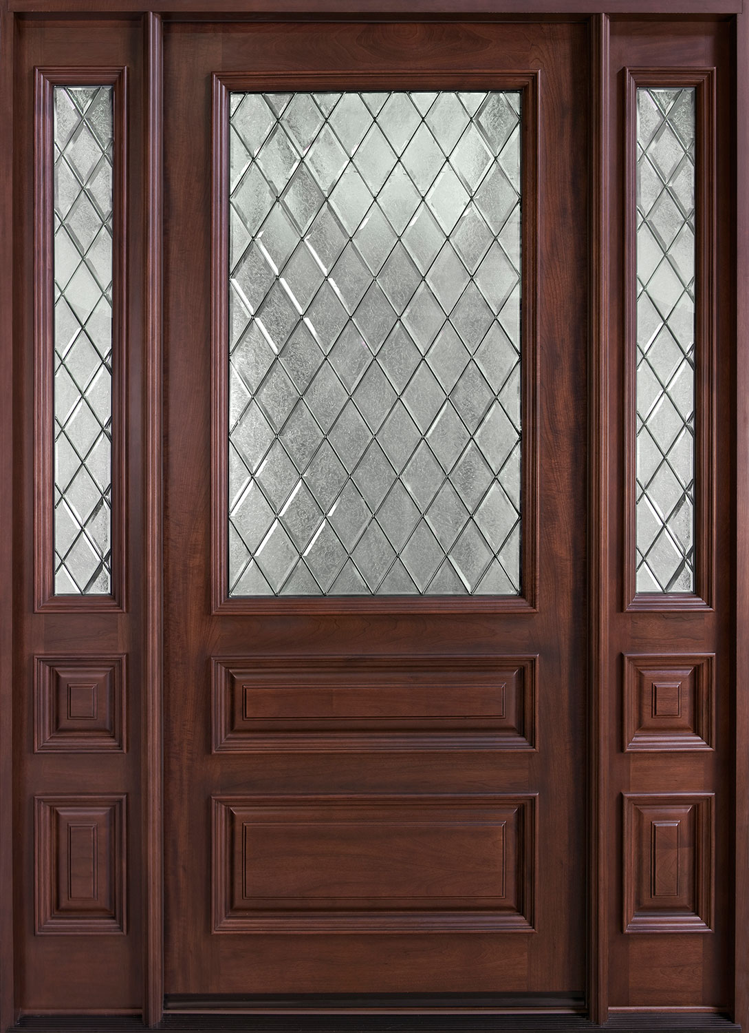 Classic Mahogany Solid Wood Front Entry Door - Single with 2 Sidelites - DB-611WDG 2SL
