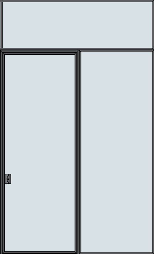 Steel and Glass Interior Doors - Modern, Model: STL-W1-36x96-1SL36-W1-TR24-W1 Door Design: Single with 1 Sidelite - Wide with Transom