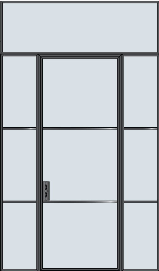 Steel and Glass Interior Doors - Modern, Model: STL-W3-36x96-2SL18-W3-TR24-W1 Door Design: Single with 2 Sidelites with Transom