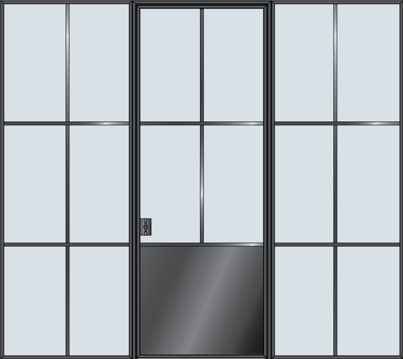 Steel and Glass Interior Doors - Modern, Model: STL-W4P-36x96-2SL36-W6 Door Design: Single with 2 Sidelites - Wide 