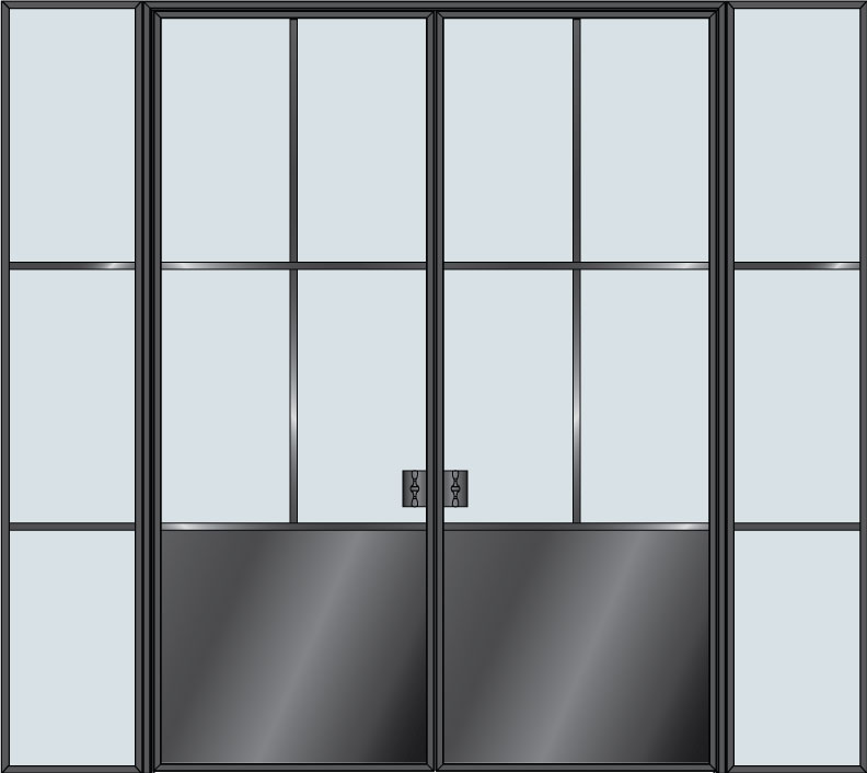 Steel and Glass Interior Doors - Modern, Model: STL-W4P-36x96-DD-2SL18-W3 Door Design: Double with 2 Sidelites