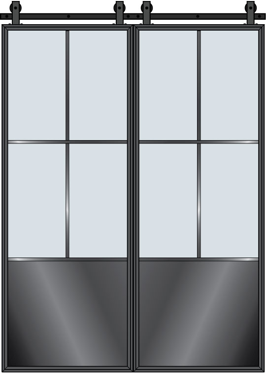 Steel and Glass Interior Doors - Modern, Model: STL-W4P-36x96-DD-Barn Door Design: Double