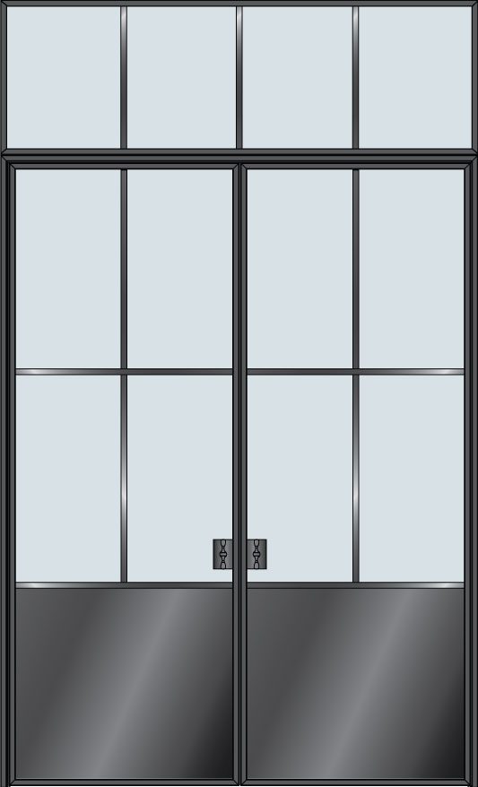 Steel and Glass Interior Doors - Modern, Model: STL-W4P-36x96-DD-TR24-W4 Door Design: Double with Transom