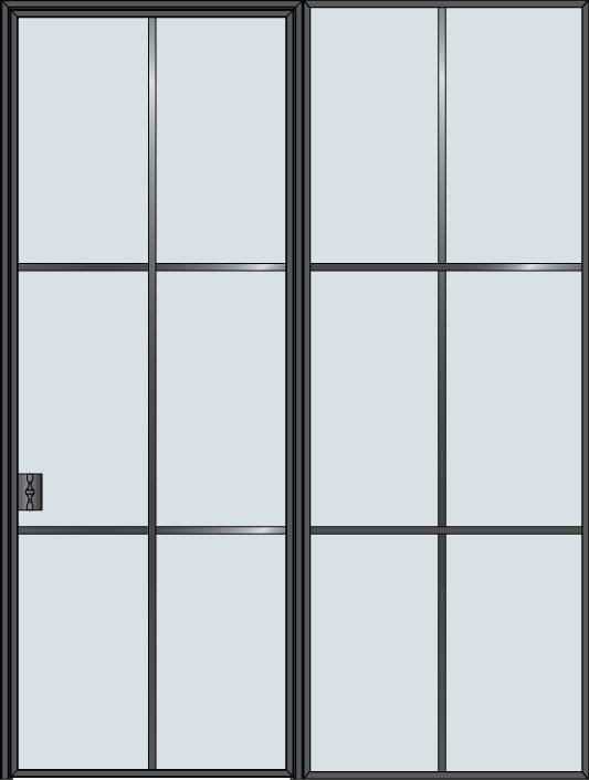 Steel and Glass Interior Doors - Modern, Model: STL-W6-36x96-1SL36-W6 Door Design: Single with 1 Sidelite - Wide 