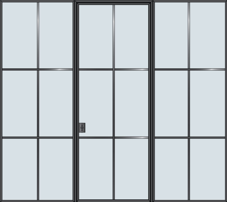 Steel and Glass Interior Doors - Modern, Model: STL-W6-36x96-2SL36-W6 Door Design: Single with 2 Sidelites - Wide