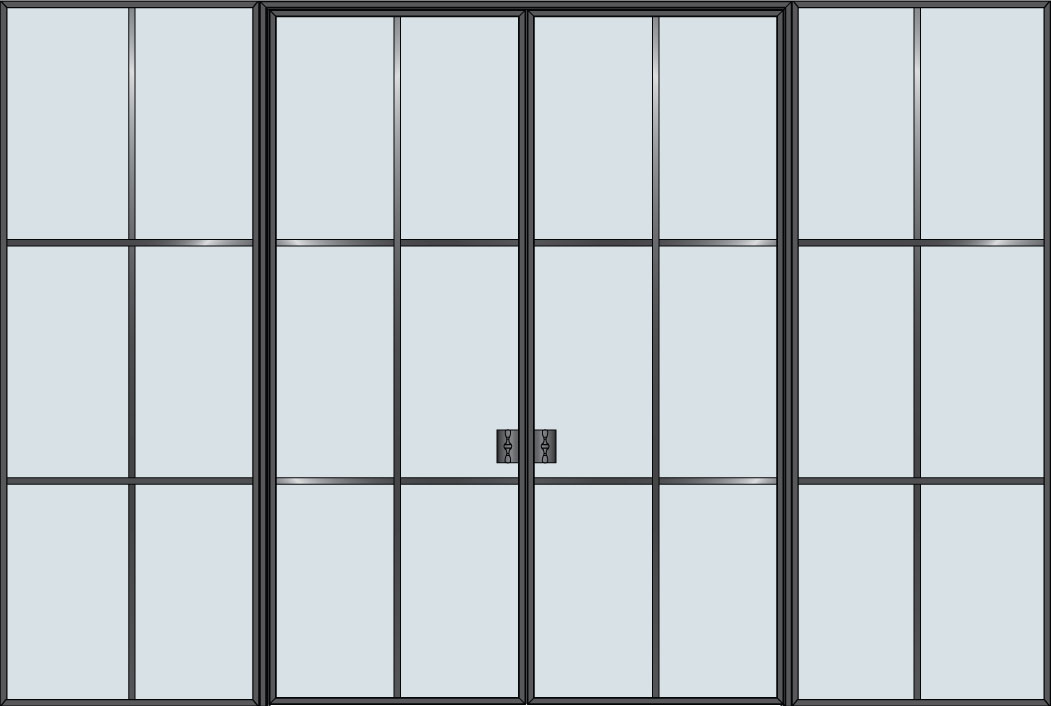 Steel and Glass Interior Doors - Modern, Model: STL-W6-36x96-DD-2SL36-W6 Door Design: Double with 2 Sidelites - Wide