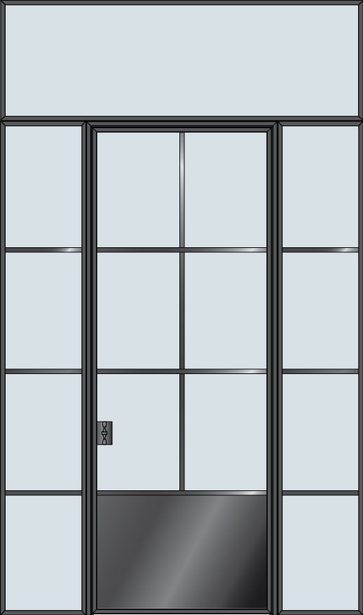 Steel and Glass Interior Doors - Modern, Model: STL-W6P-36x96-2SL18-W4-TR24-W1 Door Design: Single with 2 Sidelites with Transom