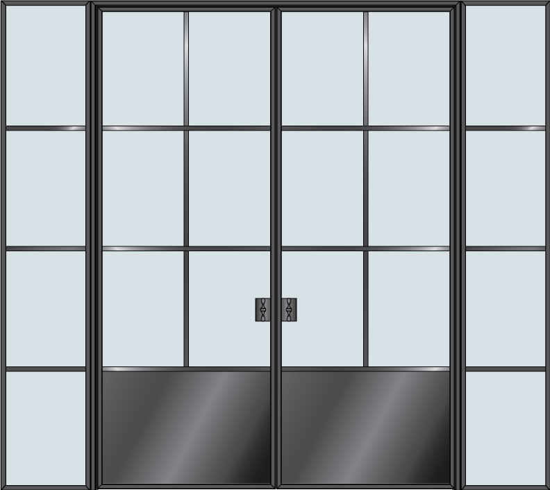 Steel and Glass Interior Doors - Modern, Model: STL-W6P-36x96-DD-2SL18-W4 Door Design: Double with 2 Sidelites