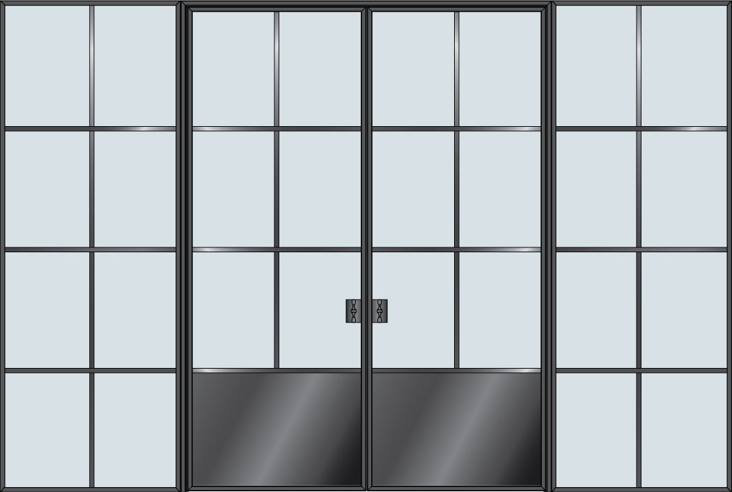 Steel and Glass Interior Doors - Modern, Model: STL-W6P-36x96-DD-2SL36-W8 Door Design: Double with 2 Sidelites - Wide