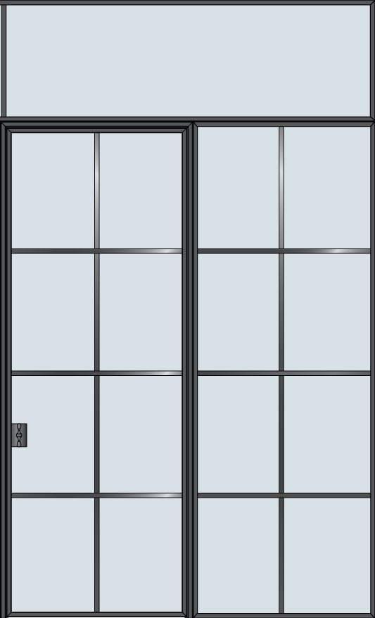 Steel and Glass Interior Doors - Modern, Model: STL-W8-36x96-1SL36-W8-TR24-W1 Door Design: Single with 1 Sidelite - Wide with Transom