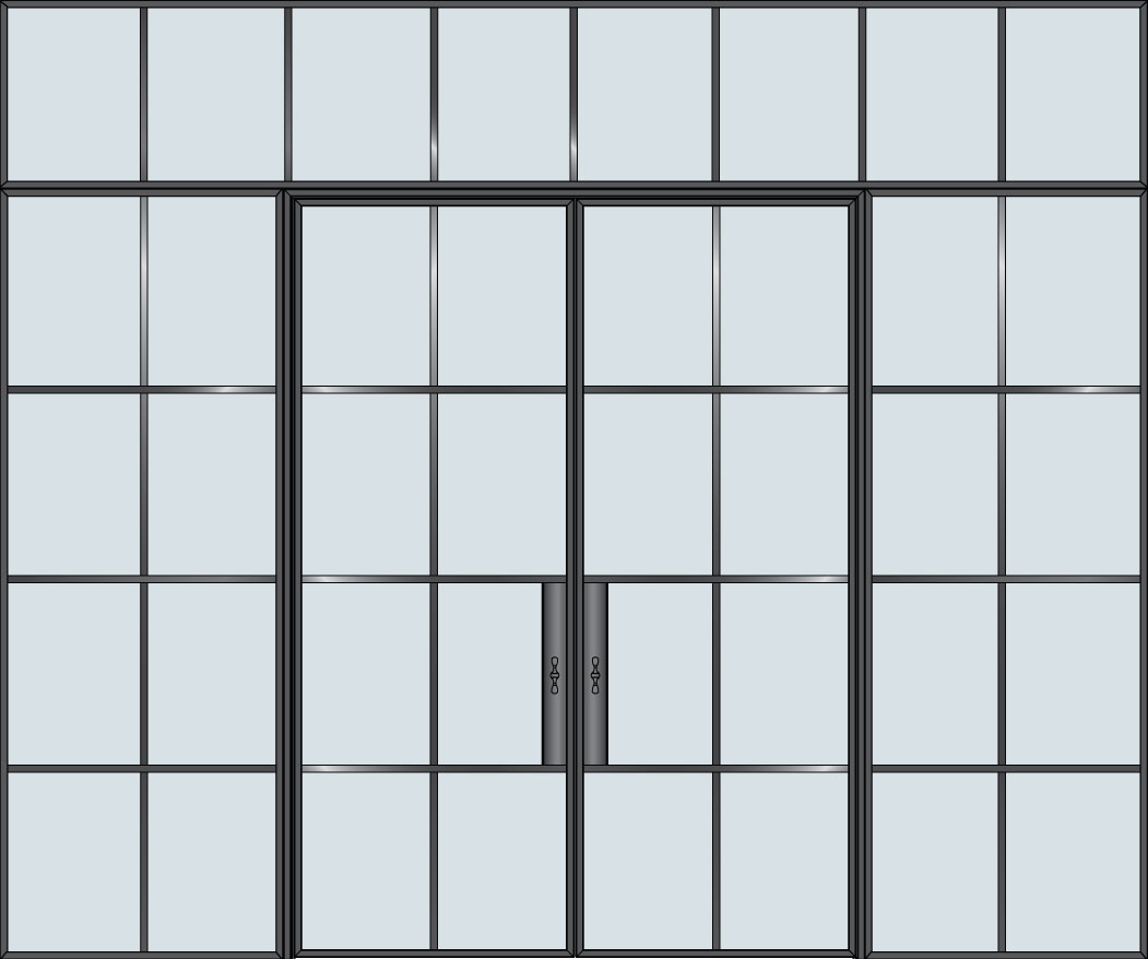 Steel and Glass Interior Doors - Modern, Model: STL-W8-36x96-DD-2SL36-W8-TR24-W8