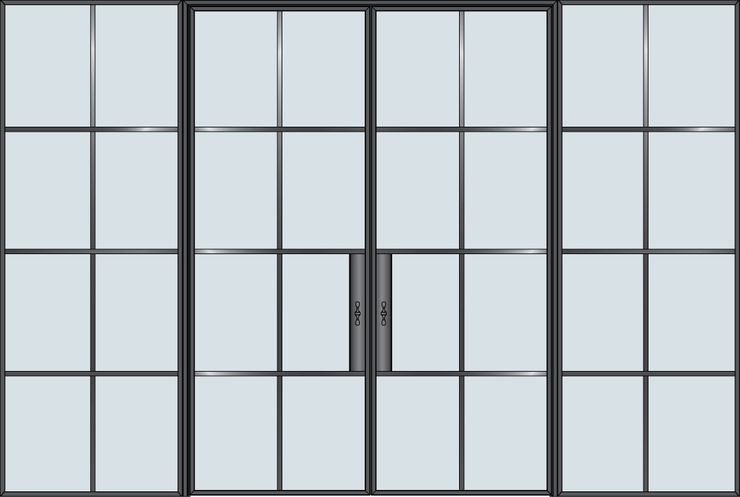 Steel and Glass Interior Doors - Modern, Model: STL-W8-36x96-DD-2SL36-W8 Door Design: Double with 2 Sidelites - Wide 