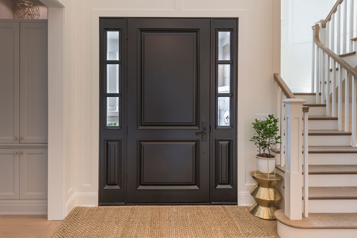 Classic Entry Door.  interior view of classic two panel front entry door with sidelites DB-301PW 2SL