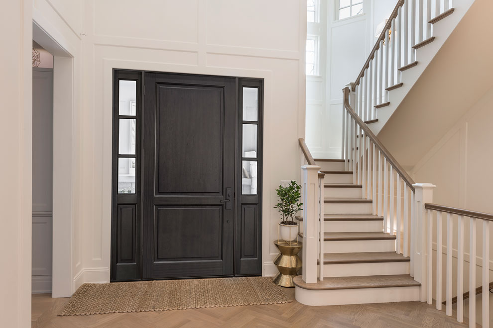 Classic Entry Door.  Interior View Of Classic Two Panel Front Entry Door With Sidelites DB-202PW