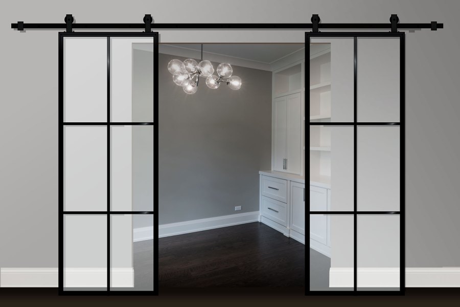 French Steel Interior Sliding Barn Doors Double POLO 3PLUS 3