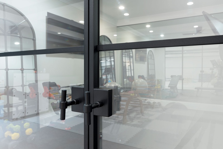 Handles Closeup Steel and Glass Interior Door